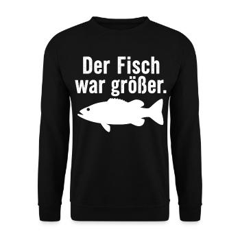 Der Fisch war größer Lustiger Anglerspruch Angel - Unisex Pullover - Schwarz - Vorne - Alina (178cm) & Michal (187cm)