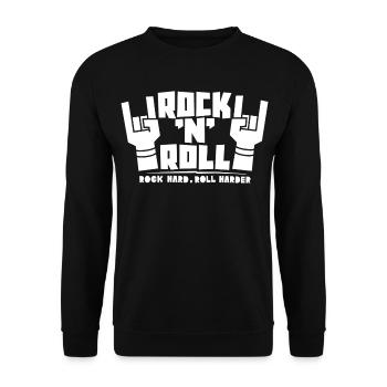 Rock'N'Roll Blocky Text with Finger Horns - Unisex Sweatshirt - black - Front - Alina (178cm) & Michal (187cm)