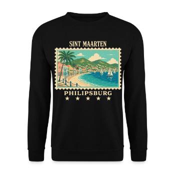 Sint Maarten Philipsburg Vintage Reisemarke - Unisex Pullover - Schwarz - Vorne - Alina (178cm) & Michal (187cm)