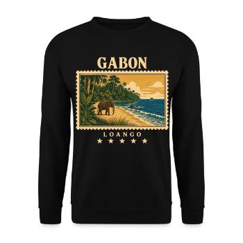 Gabun Loango Vintage Reisemarke - Unisex Pullover - Schwarz - Vorne - Alina (178cm) & Michal (187cm)