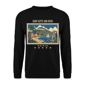 Saint Kitts und Nevis Nevis Vintage Reisemarke - Unisex Pullover - Schwarz - Vorne - Alina (178cm) & Michal (187cm)