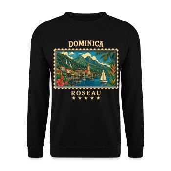 Dominica Roseau Vintage Reisemarke - Unisex Pullover - Schwarz - Vorne - Alina (178cm) & Michal (187cm)