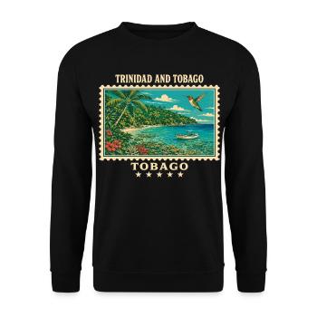 Trinidad und Tobago Tobago Vintage Reisemarke - Unisex Pullover - Schwarz - Vorne - Alina (178cm) & Michal (187cm)
