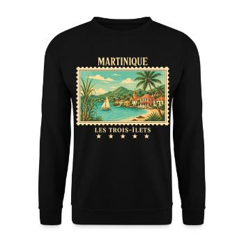 Martinique Les Trois-Îlets Vintage Reisemarke - Unisex Pullover - Schwarz - Vorne - Alina (178cm) & Michal (187cm)