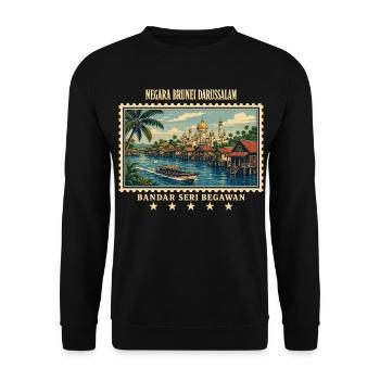 Brunei Bandar Seri Begawan Vintage Reisemarke - Unisex Pullover - Schwarz - Vorne - Alina (178cm) & Michal (187cm)