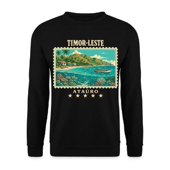 Timor-Leste Ataúro Vintage Reisemarke - Unisex Pullover - Schwarz - Vorne - Alina (178cm) & Michal (187cm)