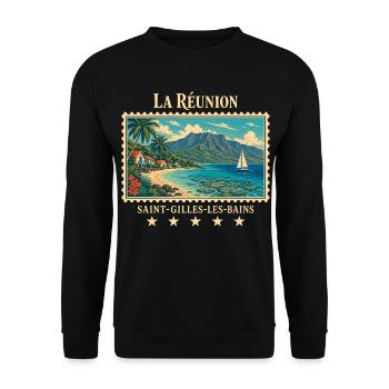 La Réunion Saint-Gilles Vintage Reisemarke - Unisex Pullover - Schwarz - Vorne - Alina (178cm) & Michal (187cm)