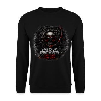Born to Dive, Raised by Metal – Skull Diver Metal - Unisex Pullover - Schwarz - Vorne - Alina (178cm) & Michal (187cm)