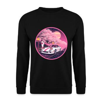 Retro 90s JDM Roadster Geisha Sakura Emblem - Unisex Sweatshirt - black - Front - Alina (178cm) & Michal (187cm)