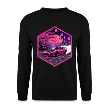 Retro 90er JDM S13 Sakura Lanterns Hex-Emblem - Unisex Pullover - Schwarz - Vorne - Alina (178cm) & Michal (187cm)