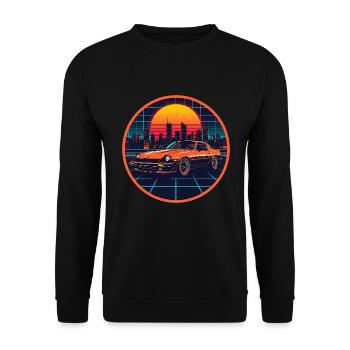 Retro 80s JDM Z Coupe Neon City Grid Emblem - Unisex Sweatshirt - black - Front - Alina (178cm) & Michal (187cm)