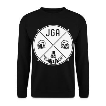 JGA Bräutigam Handzeichen Bier Kreis Symbol NEG 1C - Unisex Pullover - Schwarz - Vorne - Alina (178cm) & Michal (187cm)