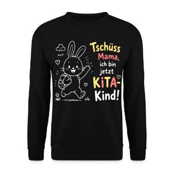 Kita Kind Bunny Abschied Motiv - Unisex Pullover - Schwarz - Vorne - Alina (178cm) & Michal (187cm)