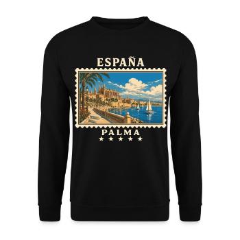 Spanien Palma de Mallorca Vintage Reisemarke - Unisex Pullover - Schwarz - Vorne - Alina (178cm) & Michal (187cm)