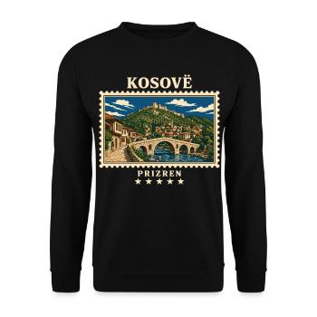 Kosovo Prizren Vintage Reisemarke - Unisex Pullover - Schwarz - Vorne - Alina (178cm) & Michal (187cm)