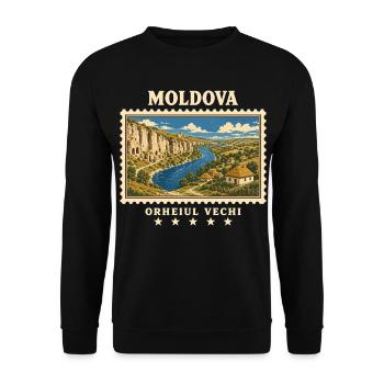 Moldau Orheiul Vechi Vintage Reisemarke - Unisex Pullover - Schwarz - Vorne - Alina (178cm) & Michal (187cm)