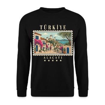 Türkiye Alaçatı Vintage Reisemarke - Unisex Pullover - Schwarz - Vorne - Alina (178cm) & Michal (187cm)