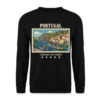 Portugal Câmara de Lobos Vintage Reisemarke - Unisex Pullover - Schwarz - Vorne - Alina (178cm) & Michal (187cm)