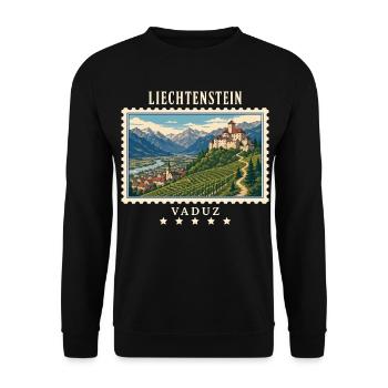 Liechtenstein Vaduz Vintage Reisemarke - Unisex Pullover - Schwarz - Vorne - Alina (178cm) & Michal (187cm)