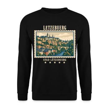 Luxemburg Luxemburg-Stadt Vintage Reisemarke - Unisex Pullover - Schwarz - Vorne - Alina (178cm) & Michal (187cm)