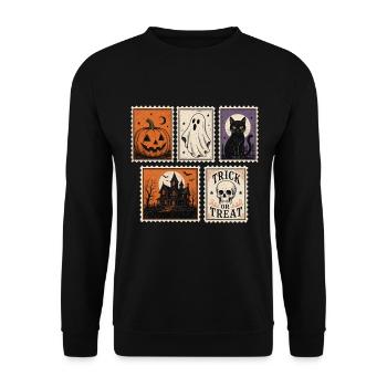 Halloween Spooky Stamps Pumpkin Ghost Cat - Unisex Sweatshirt - black - Front - Alina (178cm) & Michal (187cm)