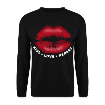 Embrasse, amour, répétez ! Lèvres embrassables avec du rouge à lèvres - Sweat-shirt Unisexe - noir - Devant - Alina (178cm) & Michal (187cm)