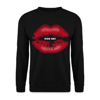 Embrasse-moi ! Lèvres qui embrassent avec du rouge à lèvres en disant - Sweat-shirt Unisexe - noir - Devant - Alina (178cm) & Michal (187cm)