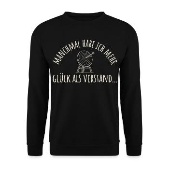 Bogenschießen Mehr Glück als Verstand - Bogensport - Unisex Pullover - Schwarz - Vorne - Alina (178cm) & Michal (187cm)