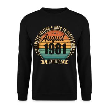 Vintage August 1981 Jubiläums-Limited Edition - Unisex Pullover - Schwarz - Vorne - Alina (178cm) & Michal (187cm)