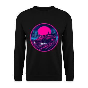 Retro 90er JDM Coupé Rainy Neon Cyber City Emblem - Unisex Pullover - Schwarz - Vorne - Alina (178cm) & Michal (187cm)