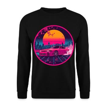 Retro 90er JDM R33 Sakura City Raster-Emblem - Unisex Pullover - Schwarz - Vorne - Alina (178cm) & Michal (187cm)