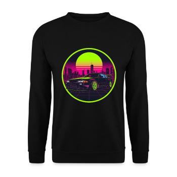 90er Synthwave R32 Retro JDM Neon Sun Aufkleber - Unisex Pullover - Schwarz - Vorne - Alina (178cm) & Michal (187cm)