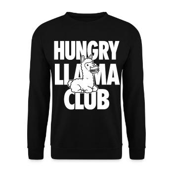 Hungry Llama Club mit Burger - Unisex Pullover - Schwarz - Vorne - Alina (178cm) & Michal (187cm)