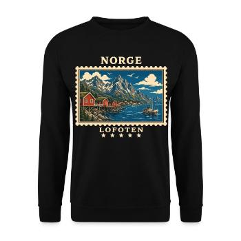 Norwegen Lofoten Vintage Reisemarke - Unisex Pullover - Schwarz - Vorne - Alina (178cm) & Michal (187cm)
