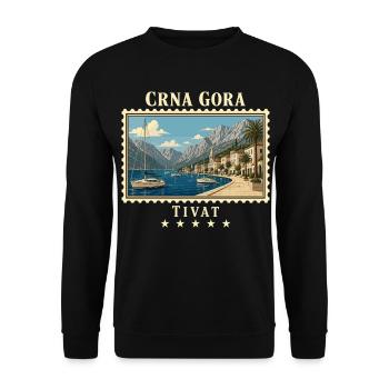 Montenegro Tivat Vintage Reisemarke - Unisex Pullover - Schwarz - Vorne - Alina (178cm) & Michal (187cm)