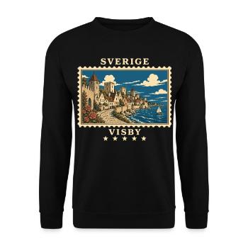 Schweden Visby Vintage Reisemarke - Unisex Pullover - Schwarz - Vorne - Alina (178cm) & Michal (187cm)