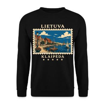 Litauen Klaipėda Vintage Reisemarke - Unisex Pullover - Schwarz - Vorne - Alina (178cm) & Michal (187cm)