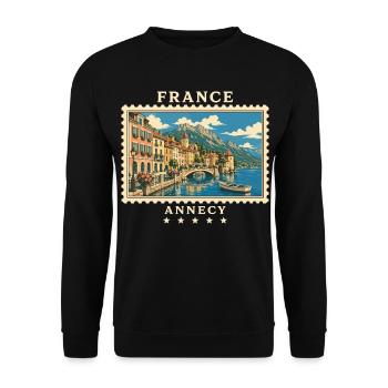 Frankreich Annecy Vintage Reisemarke - Unisex Pullover - Schwarz - Vorne - Alina (178cm) & Michal (187cm)