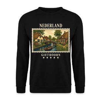 Niederlande Giethoorn Vintage Reisemarke - Unisex Pullover - Schwarz - Vorne - Alina (178cm) & Michal (187cm)