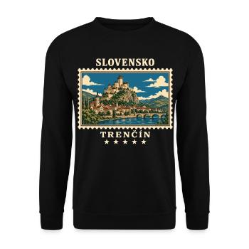 Slowakei Trenčín Vintage Reisemarke - Unisex Pullover - Schwarz - Vorne - Alina (178cm) & Michal (187cm)