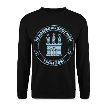 In Hamburg Sagt Man Tschüss! (Abschied / Sky Blue) - Unisex Pullover - Schwarz - Vorne - Alina (178cm) & Michal (187cm)