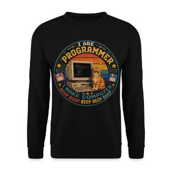 Cat Computer Programmer Retro Vintage Humor - Unisex Sweatshirt - black - Front - Alina (178cm) & Michal (187cm)