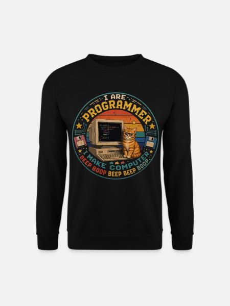 Katzen-Computer-Programmierer Retro-Vintage-Humor - Unisex Pullover - Schwarz