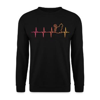 Sonnenuntergangskatze Herzschlag-Katzen - Unisex Pullover - Schwarz - Vorne - Alina (178cm) & Michal (187cm)