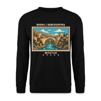 Bosnien und Herzegowina Mostar Vintage Reisemarke - Unisex Pullover - Schwarz - Vorne - Alina (178cm) & Michal (187cm)