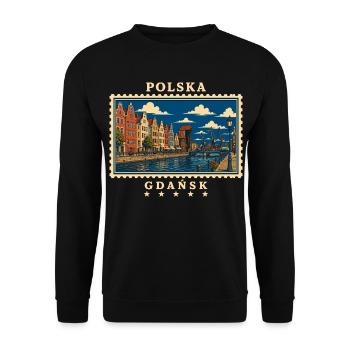 Polen Gdańsk Vintage Reisemarke - Unisex Pullover - Schwarz - Vorne - Alina (178cm) & Michal (187cm)