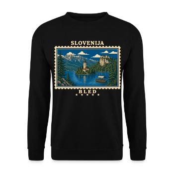 Slowenien Bled Vintage Reisemarke - Unisex Pullover - Schwarz - Vorne - Alina (178cm) & Michal (187cm)