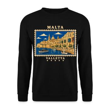 Marque de voyage vintage Malta Valletta - Sweat-shirt Unisexe - noir - Devant - Alina (178cm) & Michal (187cm)