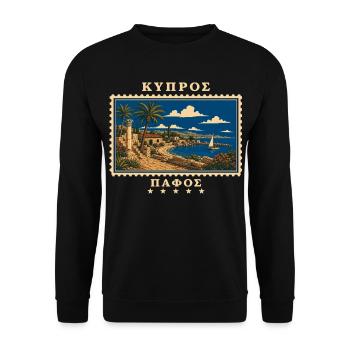 Zypern Paphos Vintage Reisemarke - Unisex Pullover - Schwarz - Vorne - Alina (178cm) & Michal (187cm)