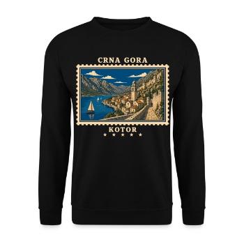 Montenegro Kotor Vintage Reisemarke - Unisex Pullover - Schwarz - Vorne - Alina (178cm) & Michal (187cm)